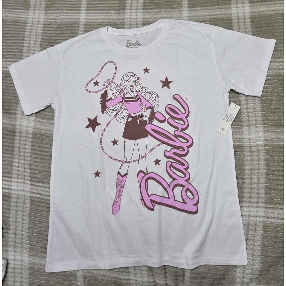 Barbie Girls' Cowgirl‎ Graphic T-Shirt White Pink Short Sleeve Size 6/6X